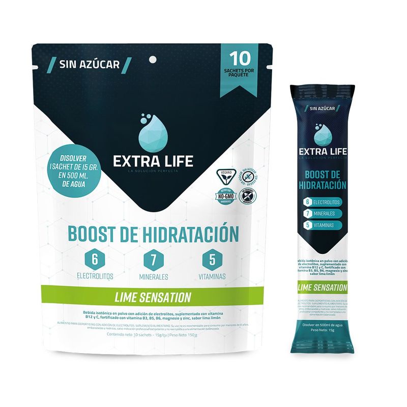 EXTRALUZ - Bebida Hidratante en Polvo 10 Sachet Extra Life Lima