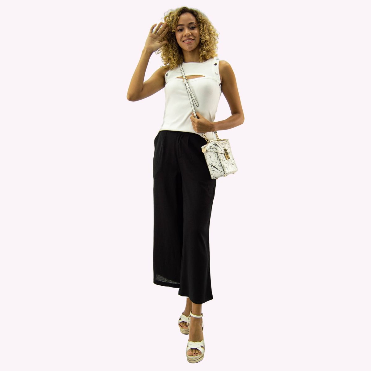 TENTATION - Pantalon Cropped Palazzo Lino