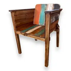 TAIKKEE - SITIAL RUSTICO MADERA CON PATINA DE COLORES DECAPADOS