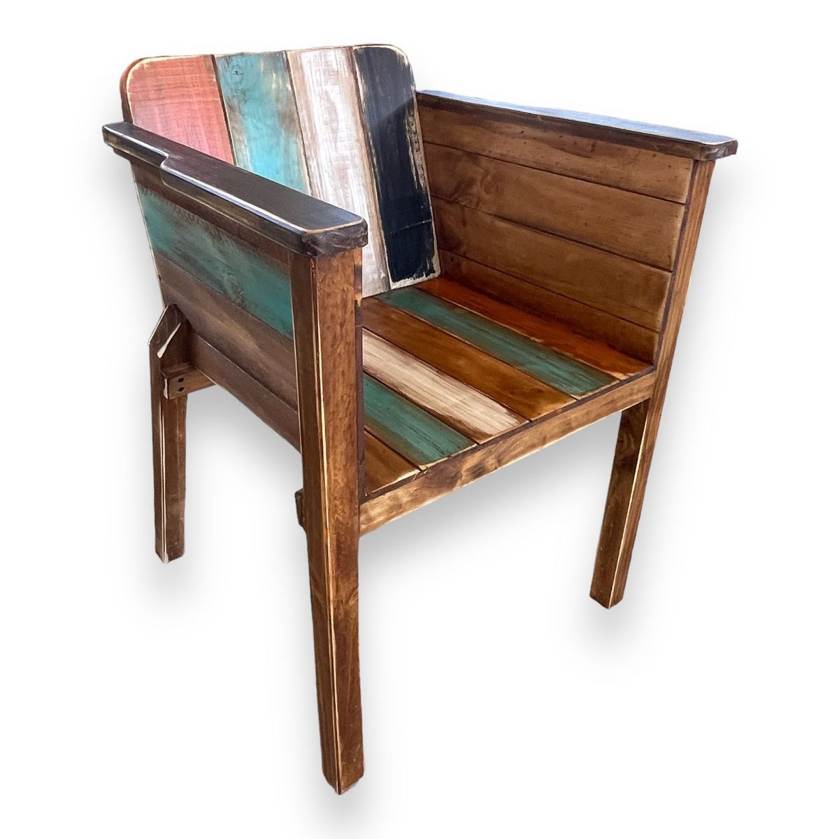 TAIKKEE - SITIAL RUSTICO MADERA CON PATINA DE COLORES DECAPADOS