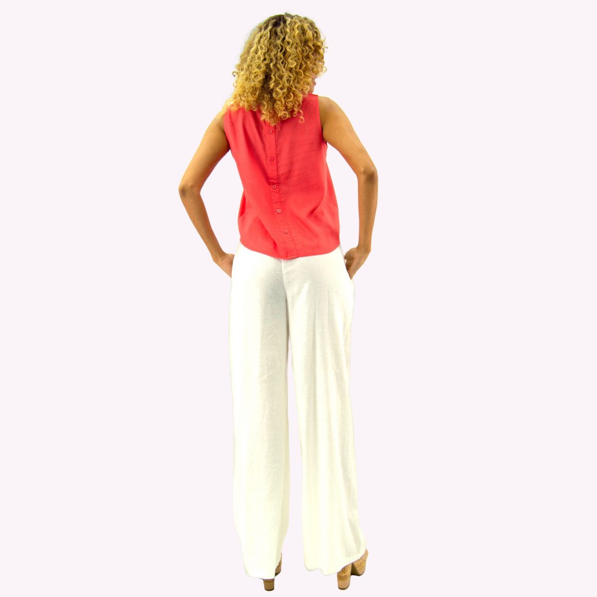 TENTATION - Pantalón Palazzo Lino Viscosa Blanco
