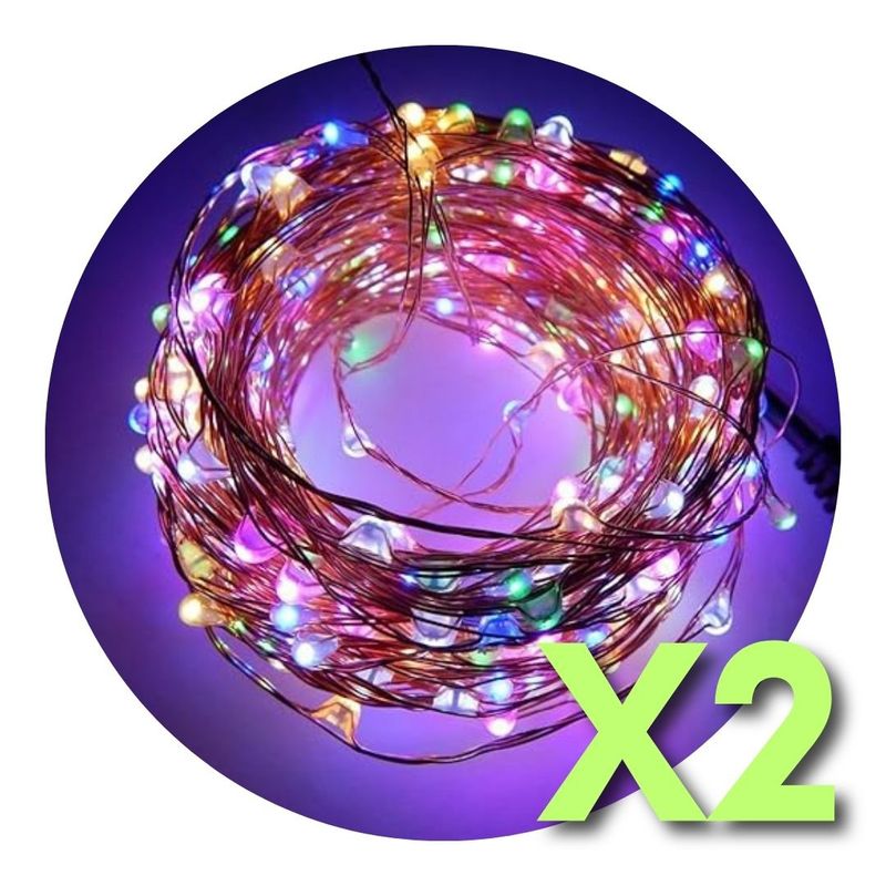 GENERICO - Pack X2 Guirnalda 100 Led Alambre Hada Boda 10mts Multicolor