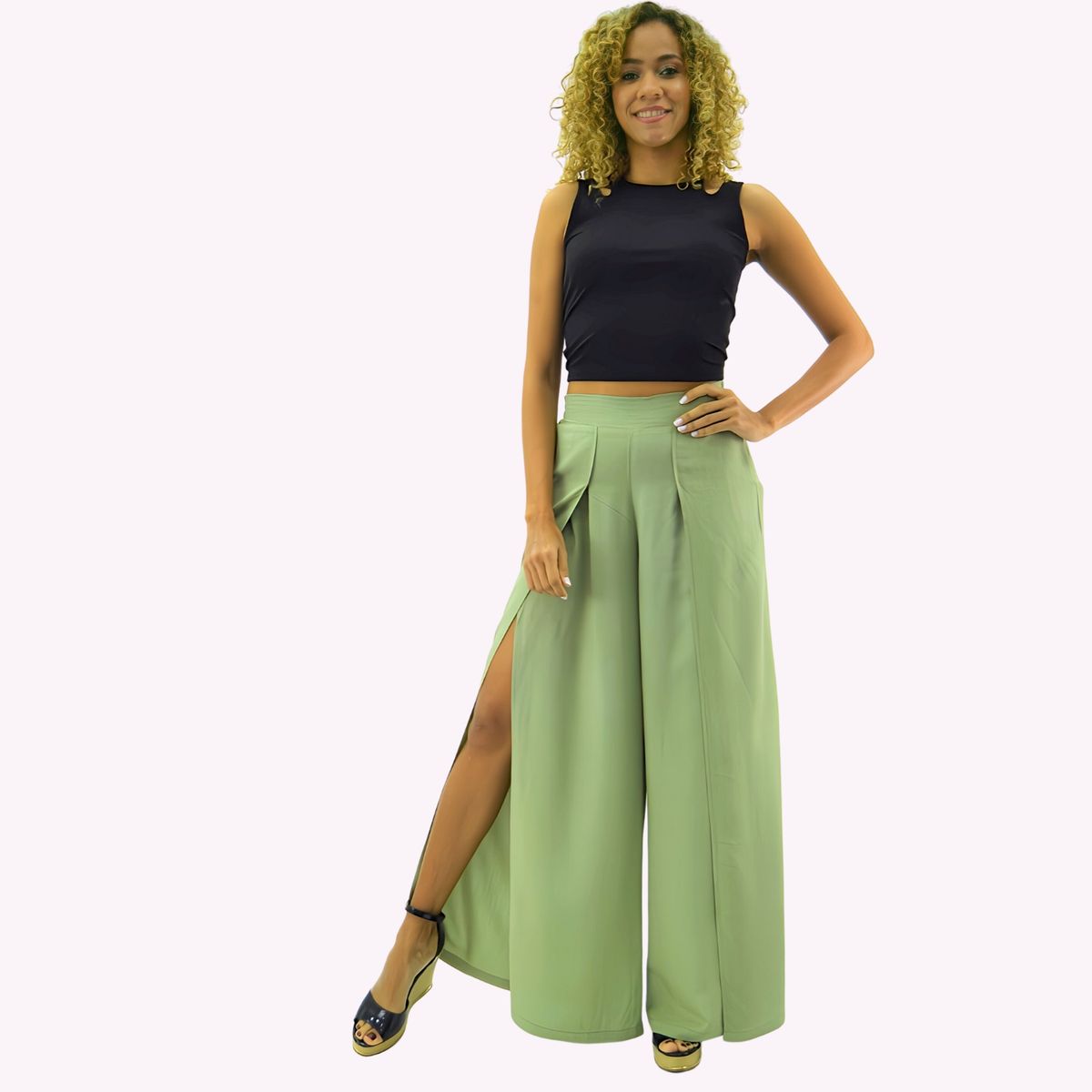 TENTATION - Pantalón Palazzo Tencel Viscosa Verde