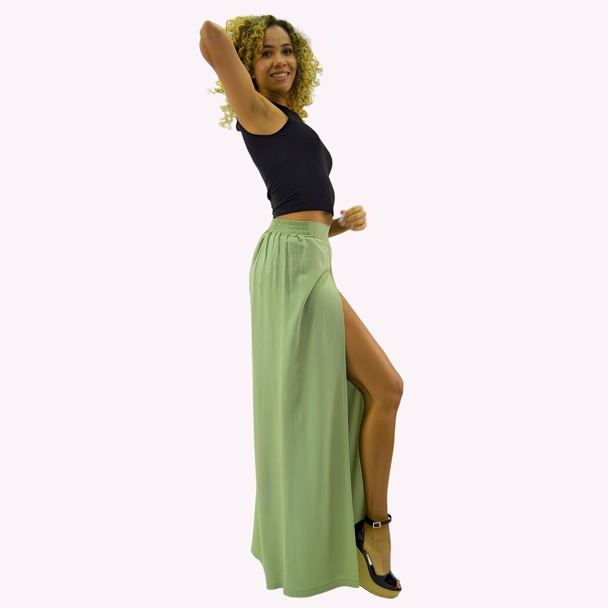 TENTATION - Pantalón Palazzo Tencel Viscosa Verde