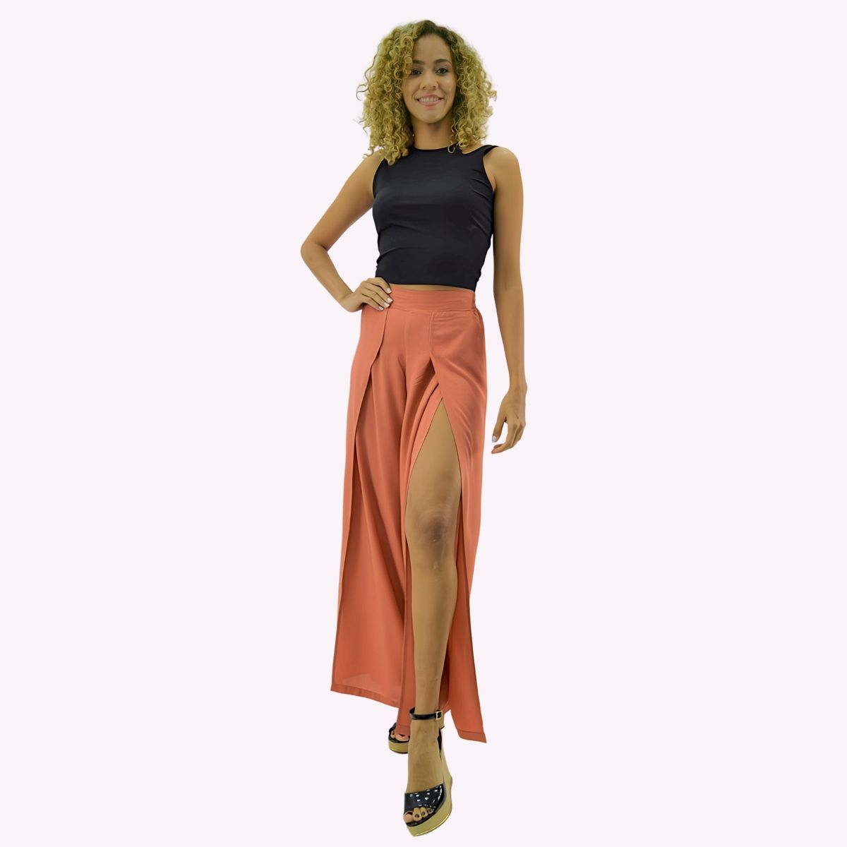 TENTATION - Pantalón Palazzo Tencel Viscosa Ladrillo