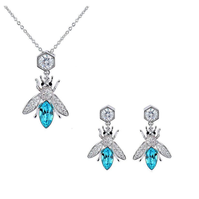 VANE COLLECTION - Conjunto mujer collar corto y aros abeja cristal pavé baño rodio