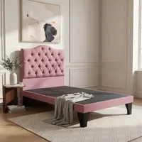 Cama 1,5 Plazas Ovalado, Incluye Base y Respaldo Rosa Lino