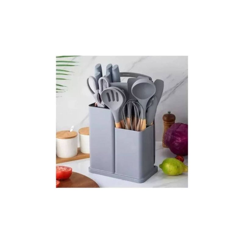 GENERICO - Set de Utensilios de Cocina de Silicona Gris