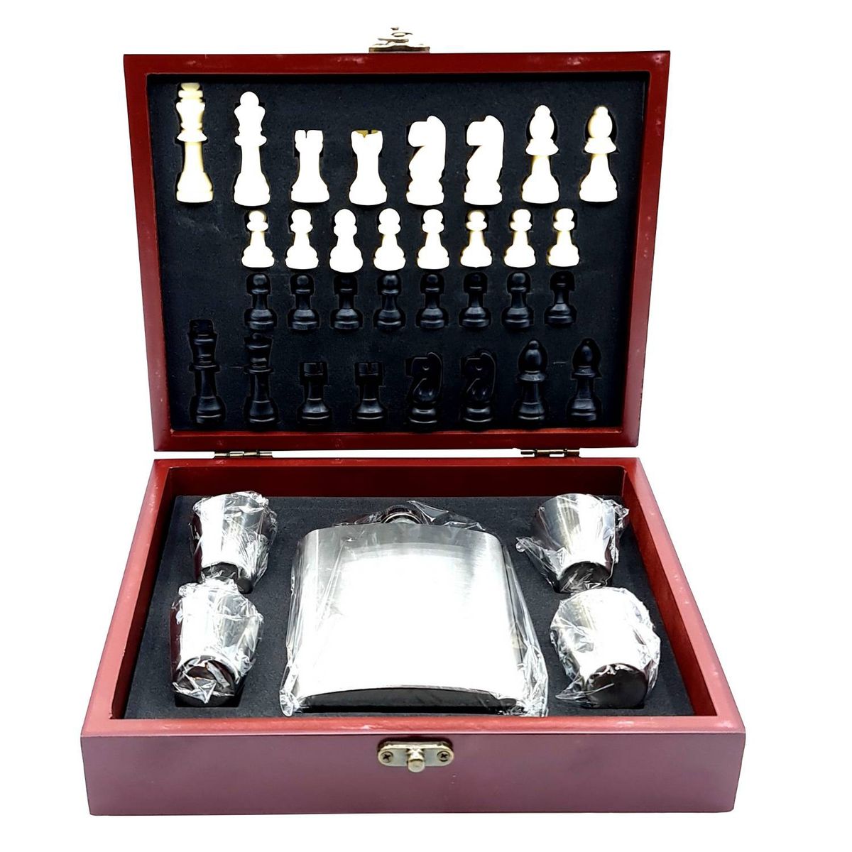 GENERICO - Ajedrez Set Con Petaca Shot Tablero Madera