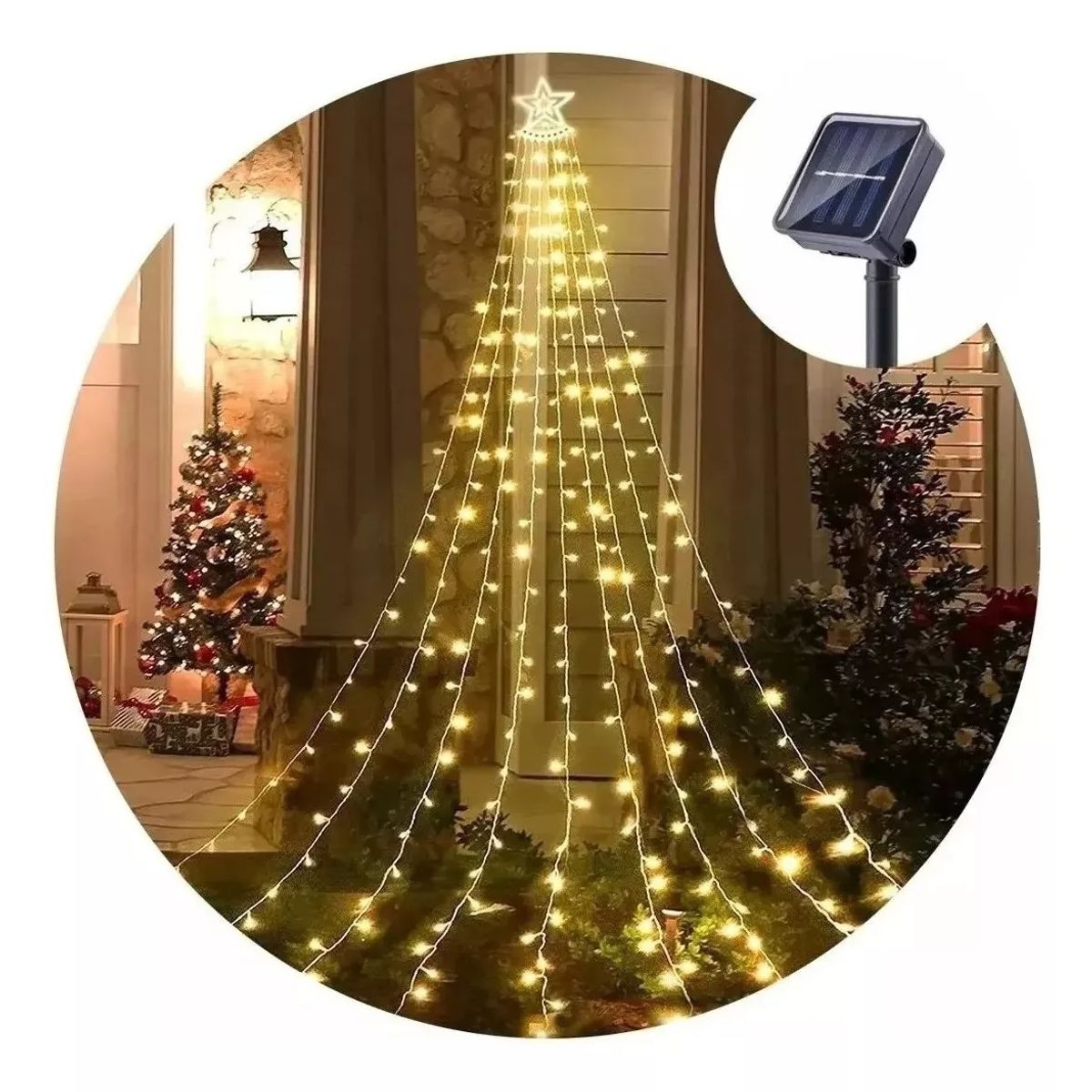 Luces Solar Cascada Navidad Luces Led Calida Cortina Árbol Navidad, marca GENERICO - Foto Principal