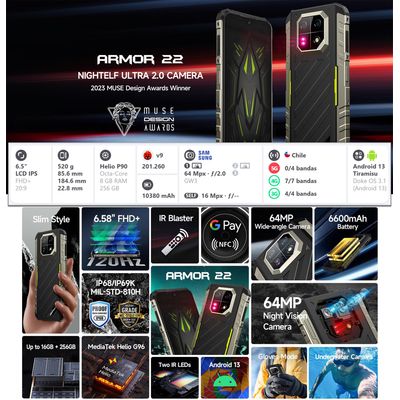 Imagen 2 del producto Armor 22 - Celular Resistente Golpes Caidas Polvo Agua - Android 13 / DualSIM Rugged
