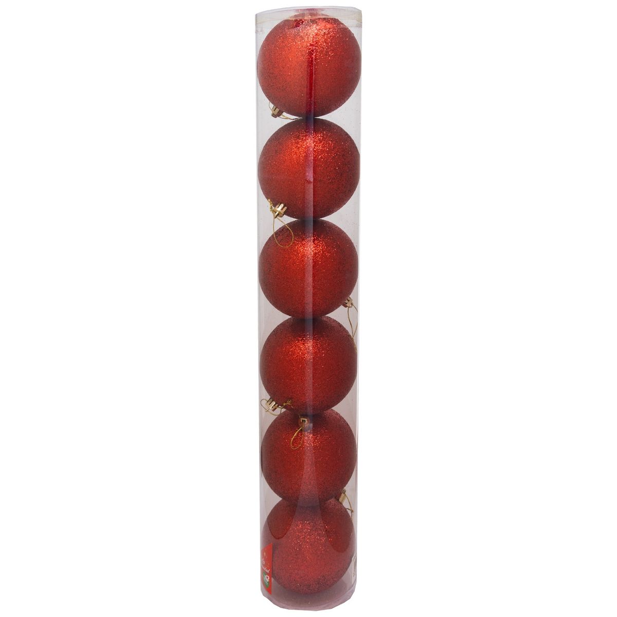 Set de 6 esferas navideñas 10 cms color rojo escarchadas, marca PROPLASTIC - Foto Principal