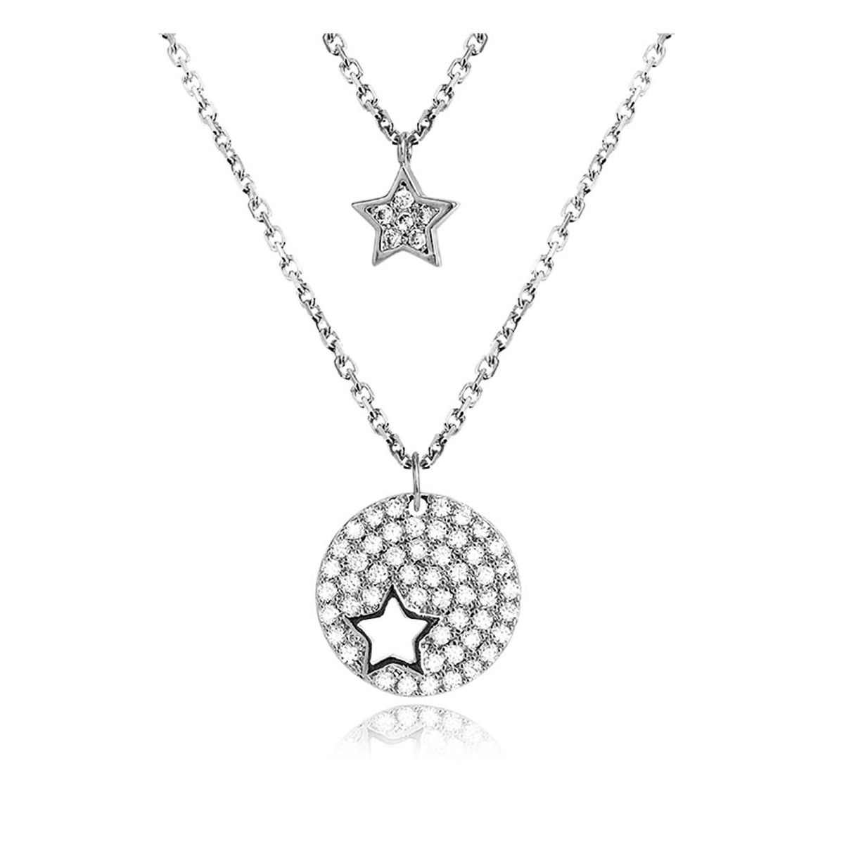 VANE COLLECTION - Collar para mujer cadena fina doble colgante estrellas pavé circones y baño rodio