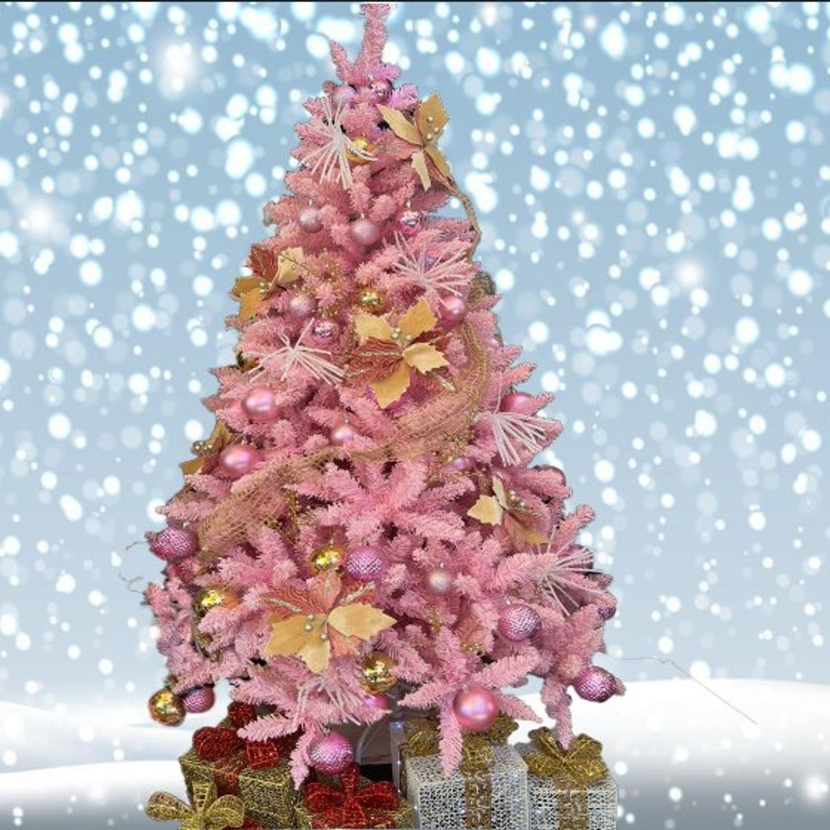 GENERICO - Árbol De Navidad nevado 1,8 m, Con Adornos Color Rosa