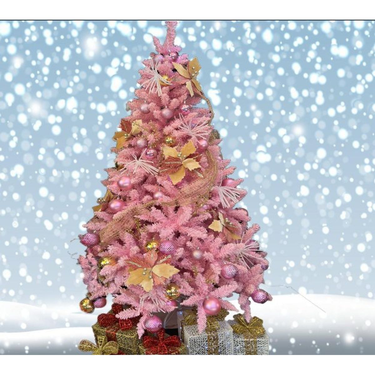 GENERICO - Árbol De Navidad nevado 1,8 m, Con Adornos Color Rosa