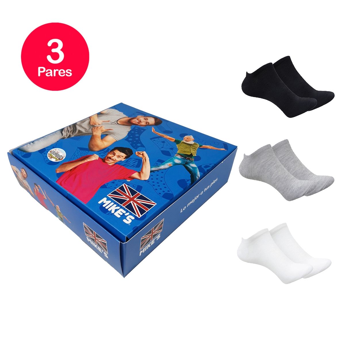 MIKE'S - Calcetín Varón Tobillo Mike`s Pack 3 Blanco Negro Gris MIKE'S