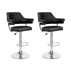 GLOBAL LATIN GROUP - Pack 2 Silla Piso Bar con Respaldo y Posa Brazos - Negro