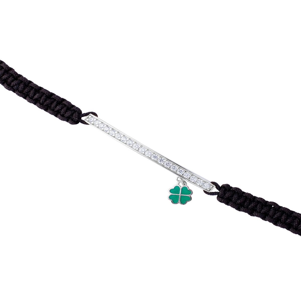 JB JOYAS BARON - Pulsera de Plata Esterlina 925 Hilo Negro Trebol