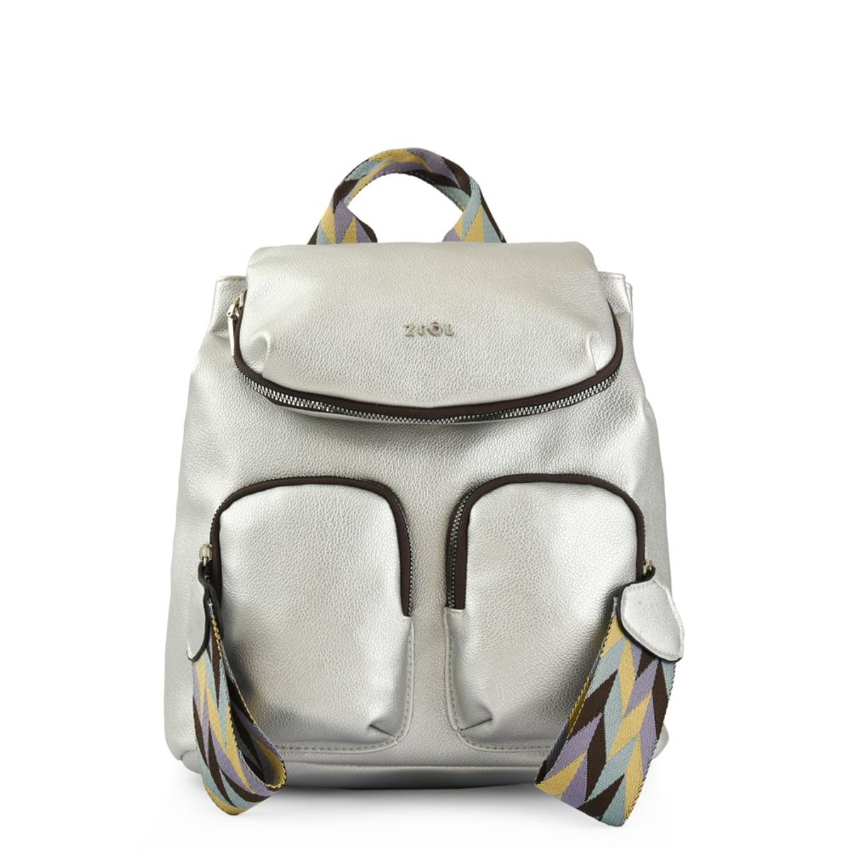 ZIOL - Mochila con tapa colinne mediana plateado