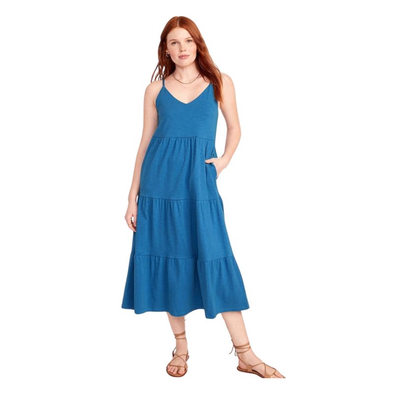 OLD NAVY - Vestido Swing Midi Escalonado Cordones Azul Mujer OLD NAVY