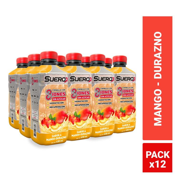 SUEROX - Pack 12 Suerox Bebida Isotónica Mango-Durazno 630 ML