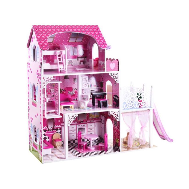 TODODESCUENTO - Casa Muñeca De Madera 3 Pisos Con Resbalin