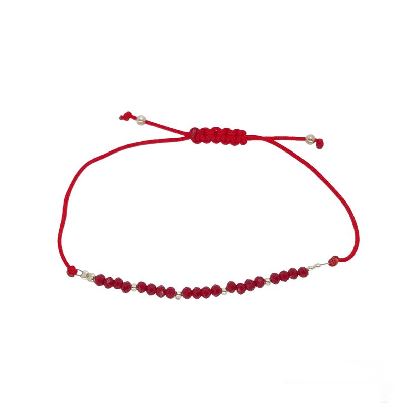 ANDREA COGGIOLA JOYAS - Pulsera Cristal Cordón Rojo Bolitas Plata Fina 925