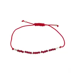 ANDREA COGGIOLA JOYAS - Pulsera Cristal Cordón Rojo Bolitas Plata Fina 925