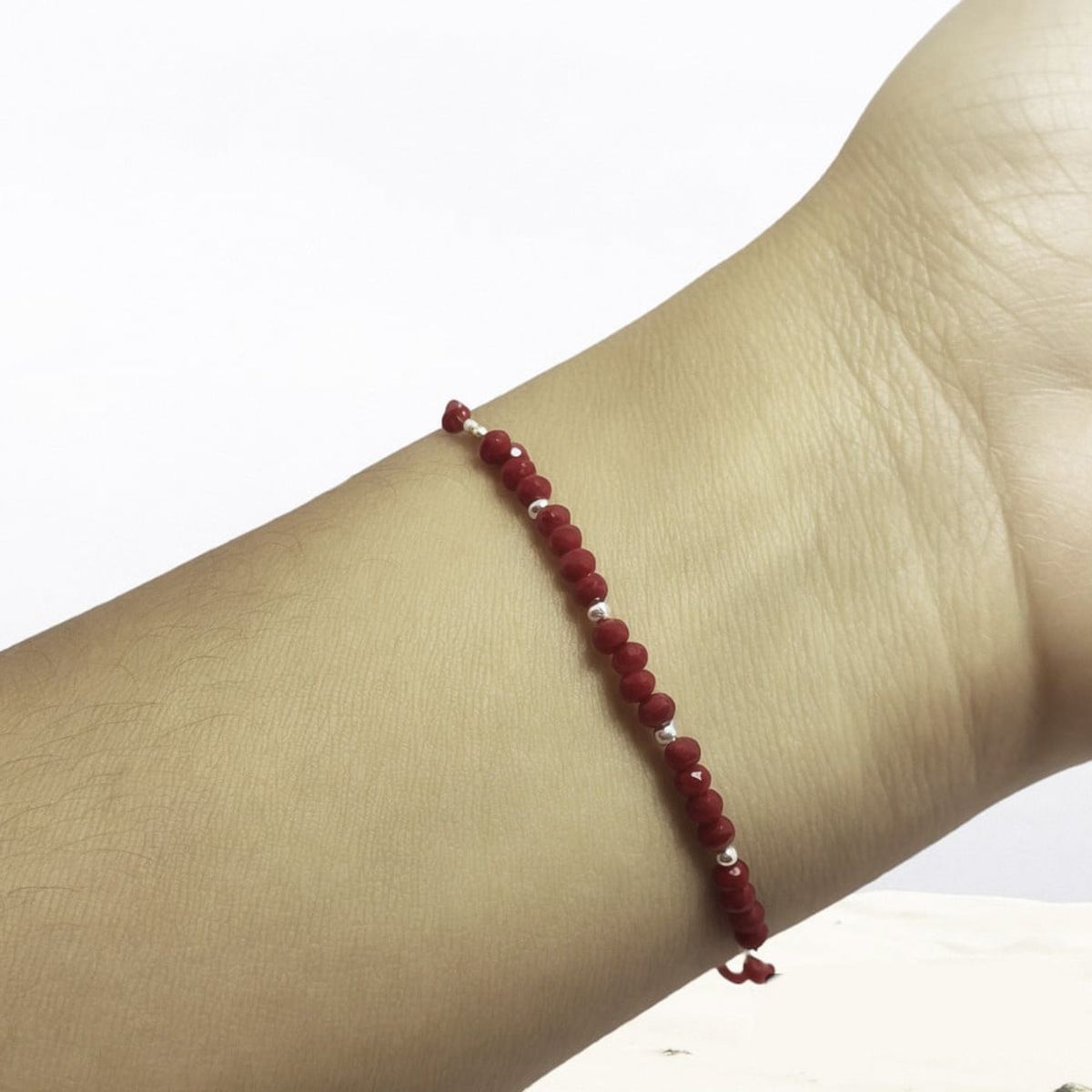 COGGIOLA - Pulsera Cristal Cordón Rojo Bolitas Plata Fina 925