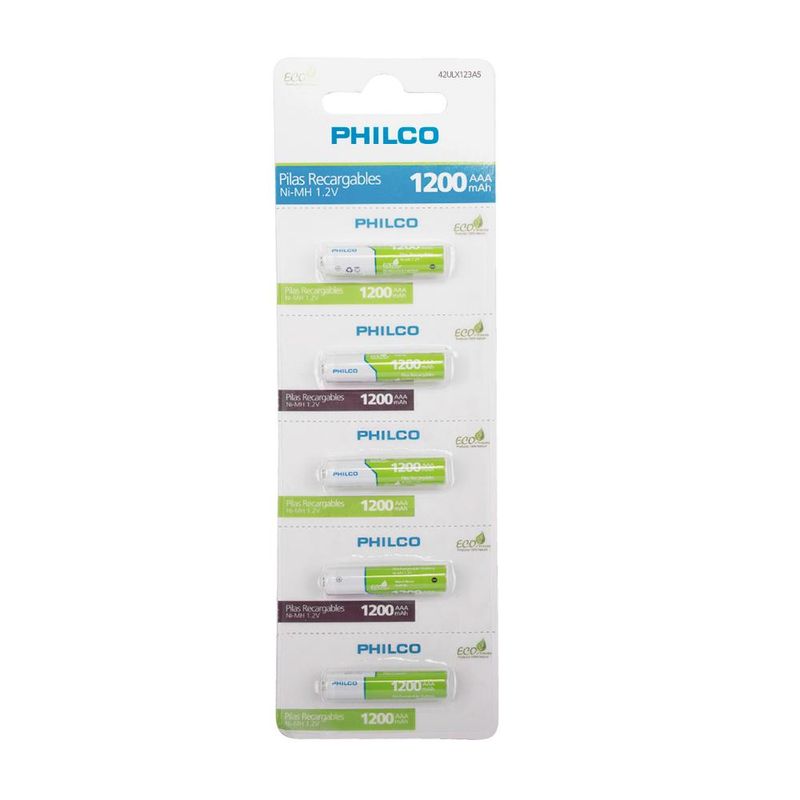 PHILCO - PILAS PRE CARGADAS BLISTER 5 PILAS AAA 1200 MAH - Negro