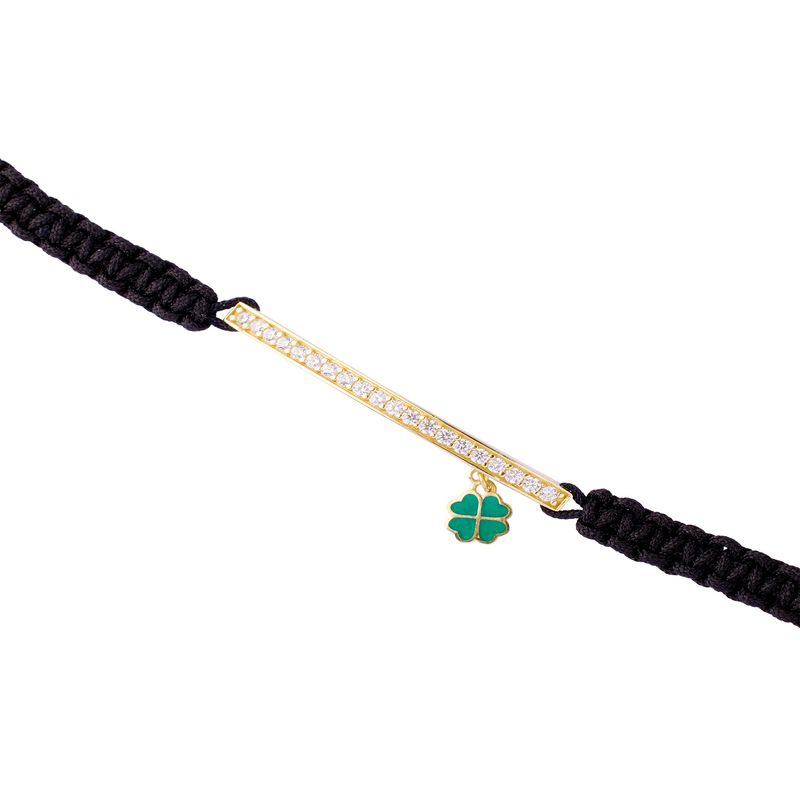 JB JOYAS BARON - Pulsera Plata Esterlina 925 Hilo Negro Trebol Revestido en Oro 18kt