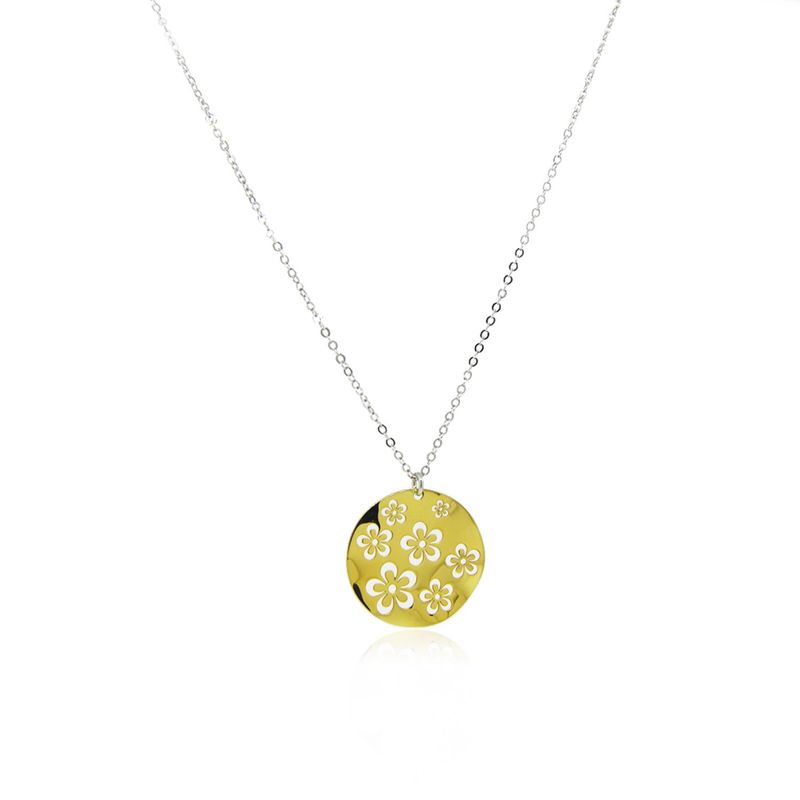 JB JOYAS BARON - Collar Plata Esterlina 925 Colgante Flores Revestido Oro 18kt