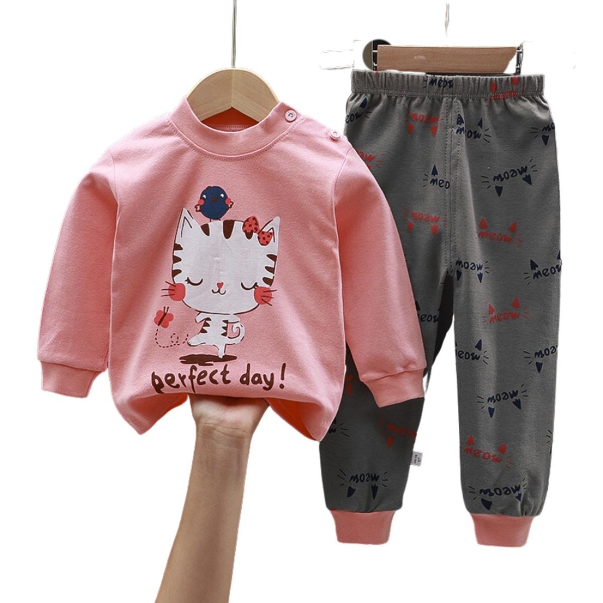 KIVARA - Pijama Niña Infantil Manga Larga Algodon Gatita Rosa - Multicolor