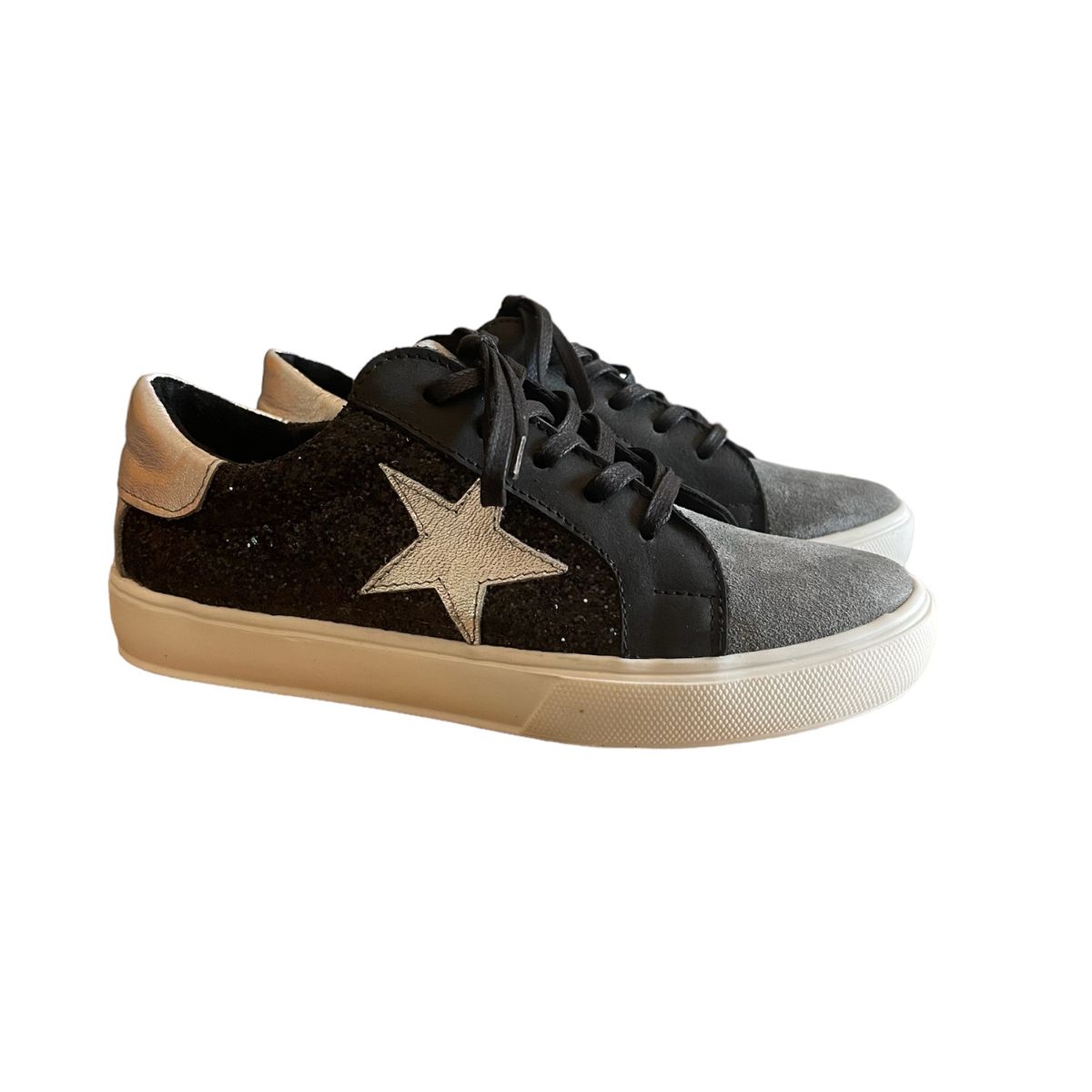 MILAH - Zapatilla de cuero Milah Elisa Negro Plata
