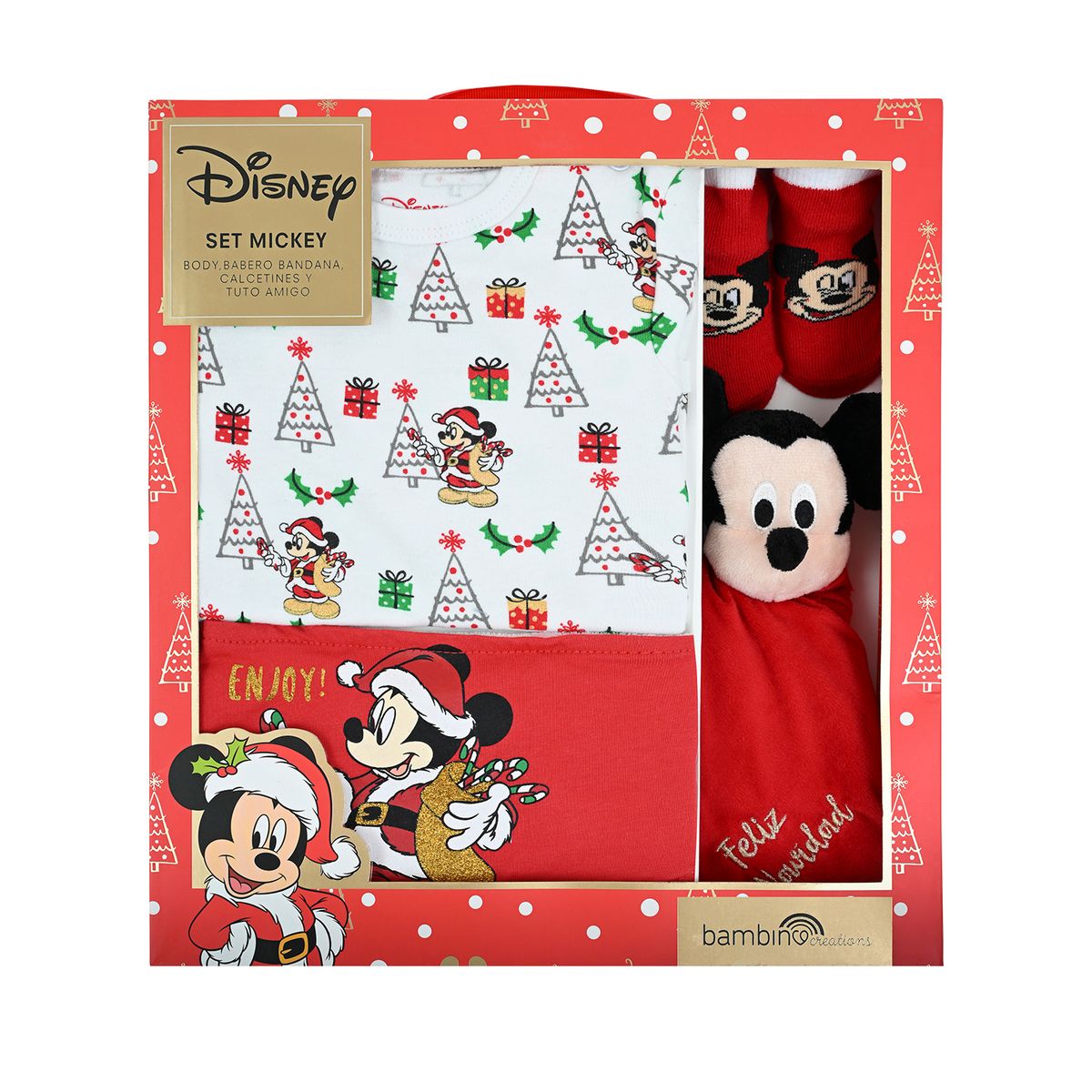 BAMBINO - Set 4 Piezas Navidad Mickey Dulces Niño 9-12M