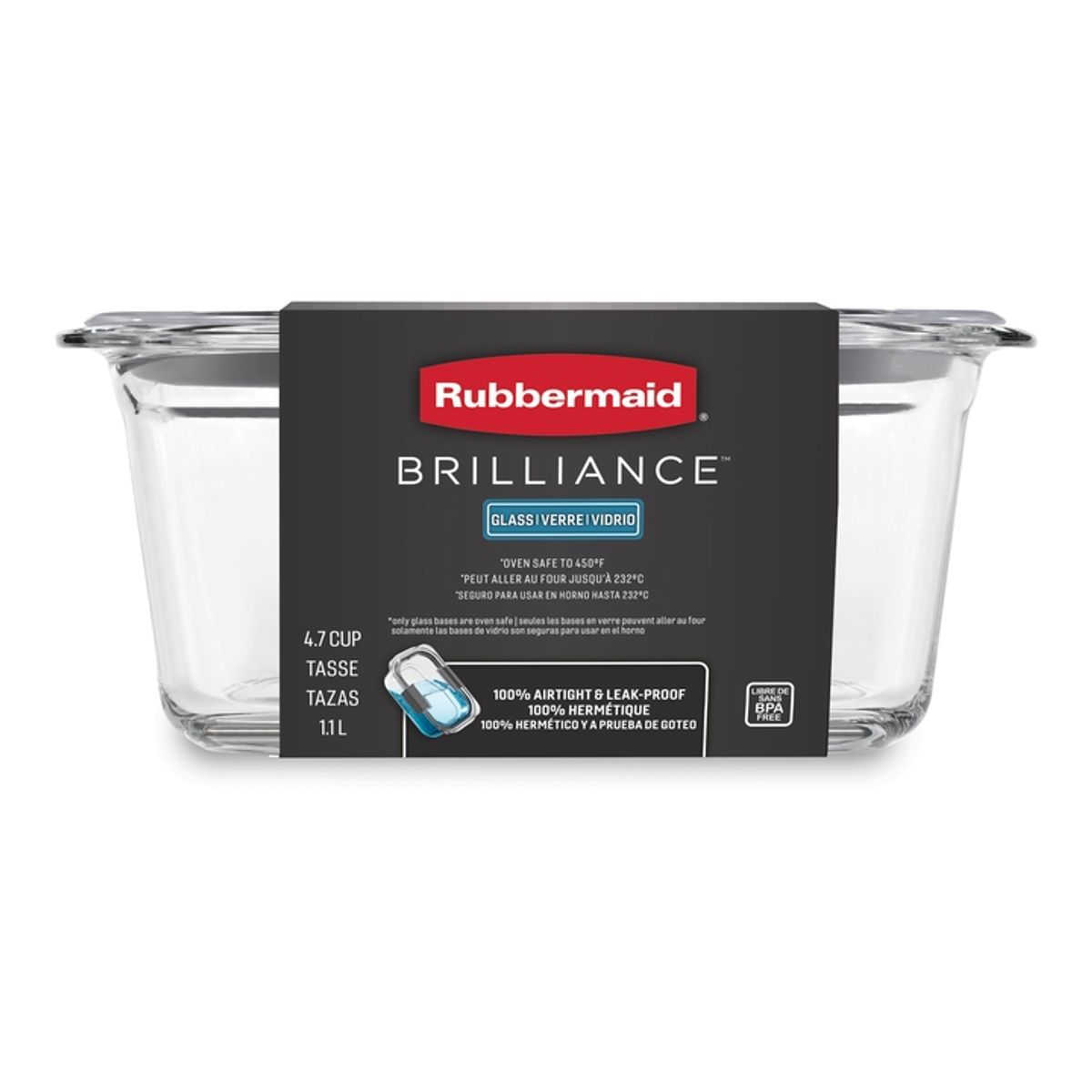 RUBBERMAID - Contenedor Hermético De Vidrio Rubbermaid Brilliance de 1.1 Lt