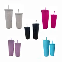 GENERICO - Pack De 2 Vasos Tipo Starbucks Con Bombilla Colores Surtidos