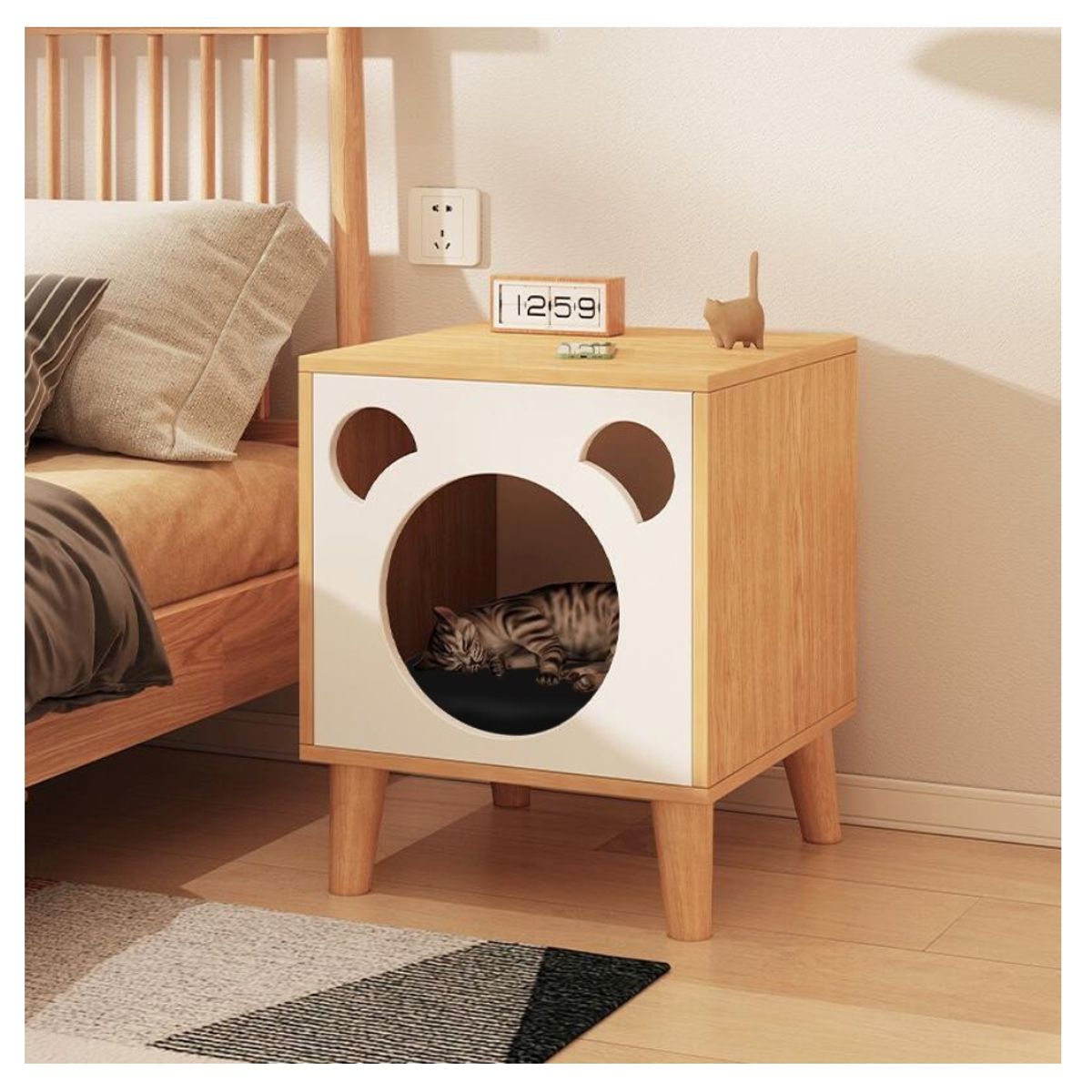 HOMER DESIGN - Velador Con Cama Para Mascota casa perro gato 45x40x60cm