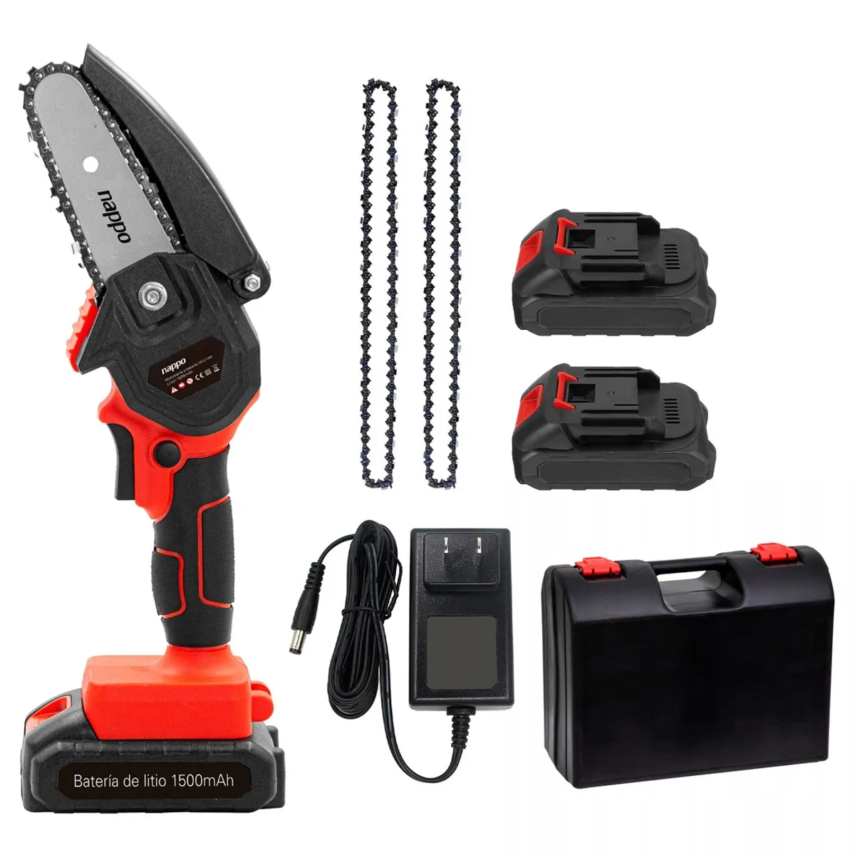 NAPPO - Motosierra Inalámbrica Nappo 2 Cadenas 4" + 2 Baterías