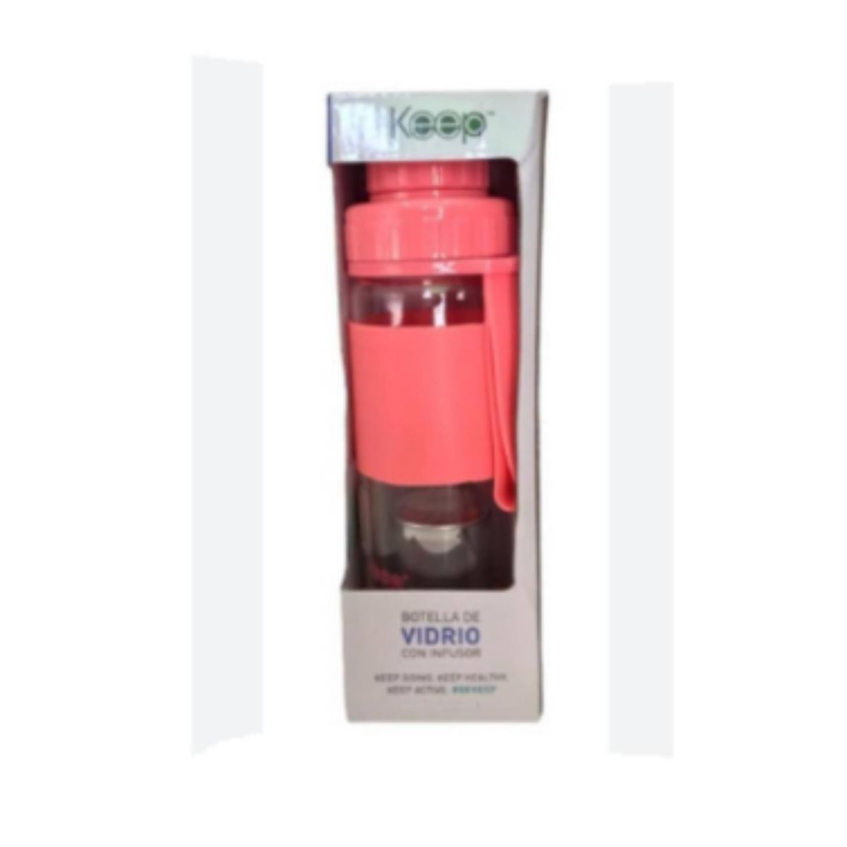 KEEP - BOTELLA VIDRIO CON INFUSOR KEEP ROSADO