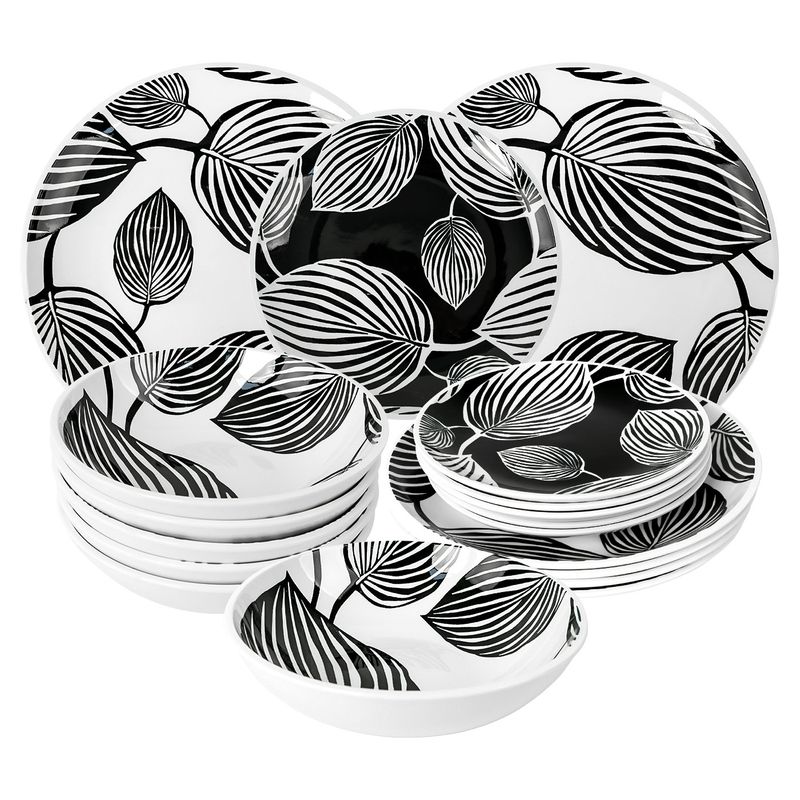 DANNY HOME - Juego de Vajillas Porcelana Estilo Hojas Negras 18 Piezas Danny Home