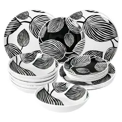 DANNY HOME - Juego de Vajillas Porcelana Estilo Hojas Negras 18 Piezas