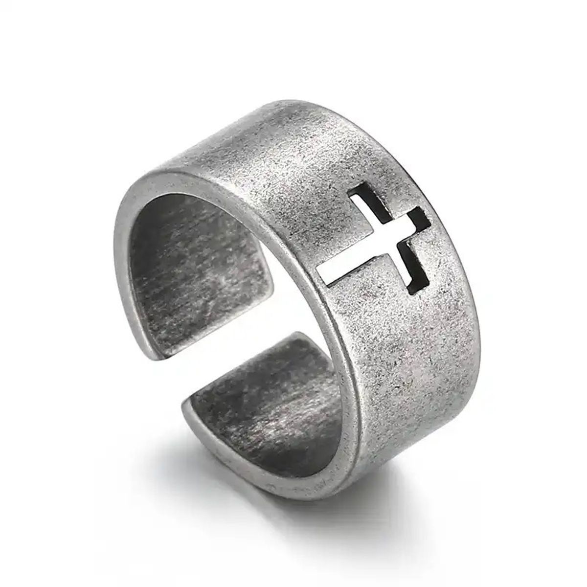 MERCADO CBF - Anillo De Cruz Hombre Acero Inoxidable Plateado Ajustable