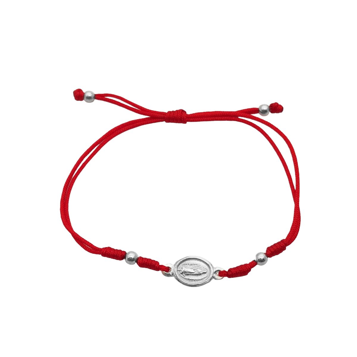 COGGIOLA - Pulsera Virgen de Guadalupe Mini Cordón Rojo Plata Fina 925