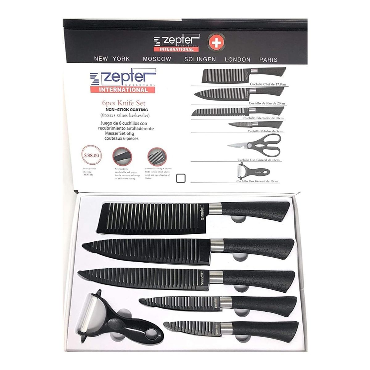 GENERICO - Juego de cuchillos de cocina de 6 piezas revestimiento antiadherente