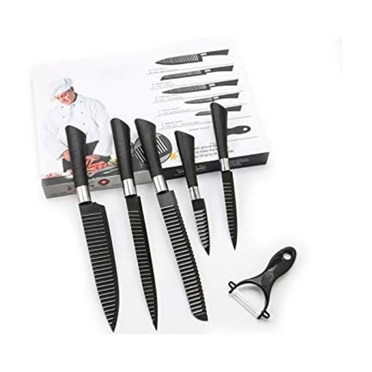GENERICO - Juego de cuchillos de cocina de 6 piezas revestimiento antiadherente