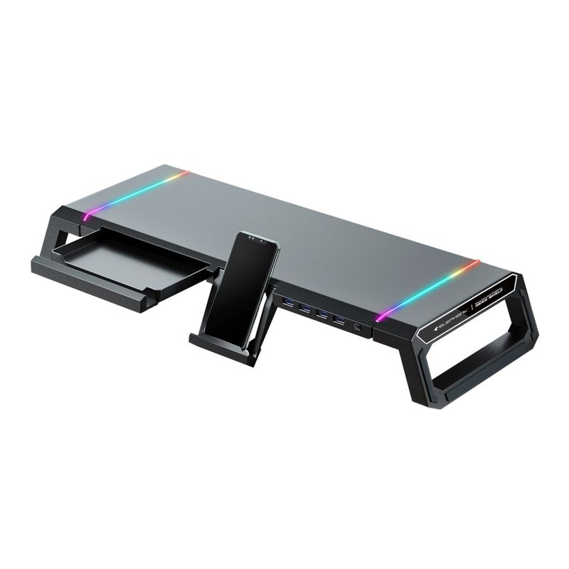 GENERICO - Soporte Base Organizador RGB para Monitor, notebook,4 puertos USB 3.0