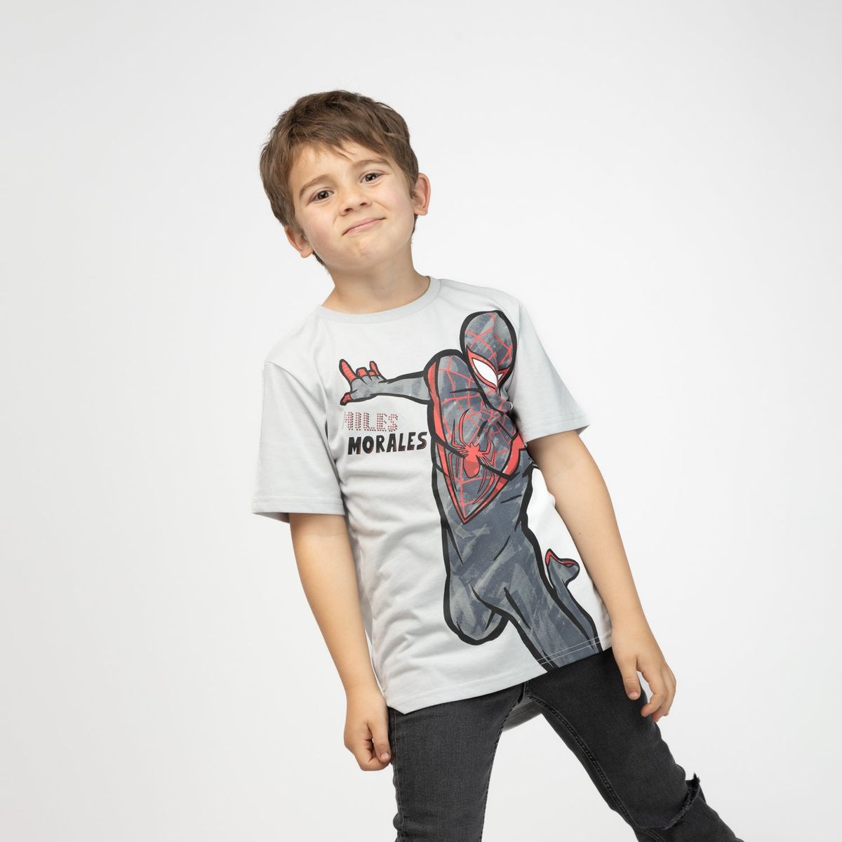 MARVEL - Polera Niño Miles Morales Spiderman Gris Marvel