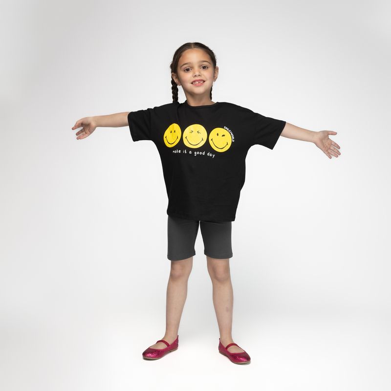 SMILEY - Polera Niña Make It A Good Day Negro Smiley