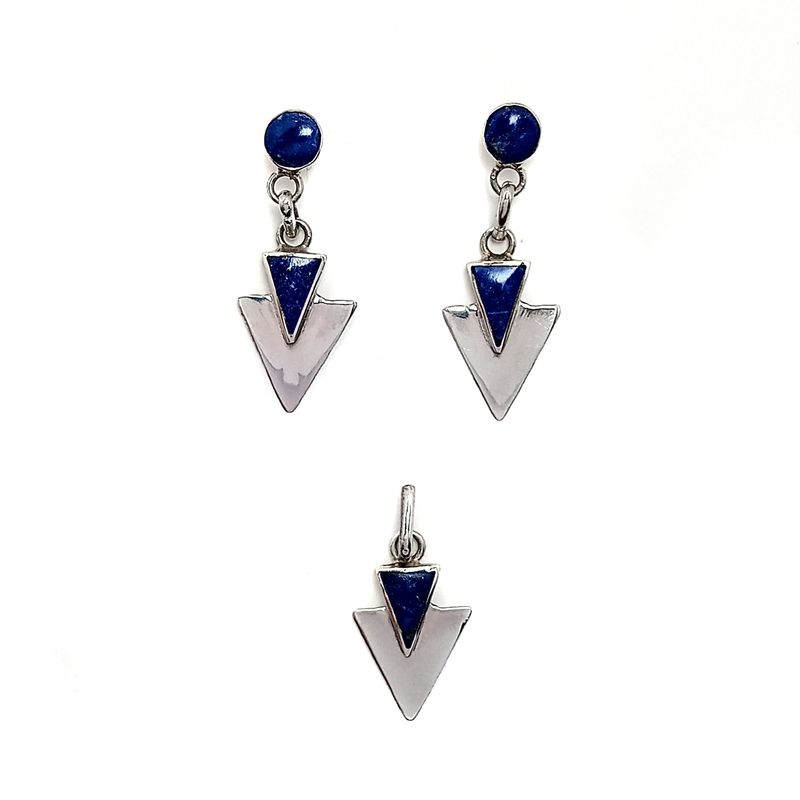ANDREA COGGIOLA JOYAS - Set Colgante Aros Flechas Lapislázuli Plata Fina 925